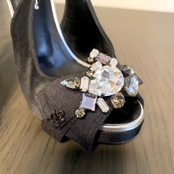 💕 DSQUARED2 Gemstone Crystals Embellished Black Italy Stiletto High Heels Sz 7 - Picture 9 of 16